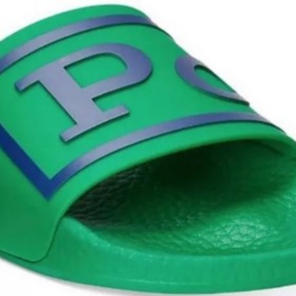 Polo Ralph Lauren Men's Big Logo Slides Sandals Green / Blue Men's Size … - Picture 2 of 4